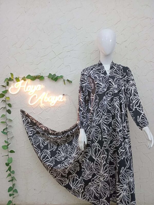 Printed Full Flair Abaya Front Open