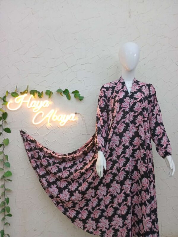 Printed Full Flair Abaya Front Open