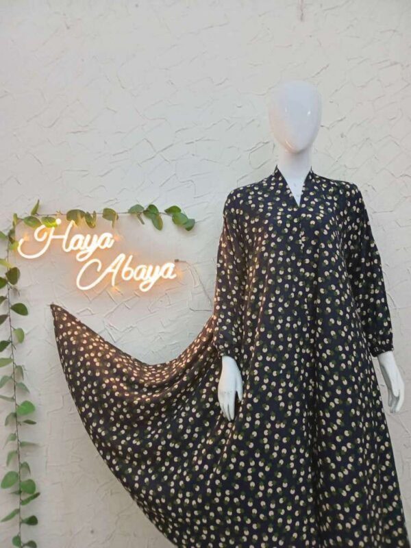 Printed Full Flair Abaya Front Open