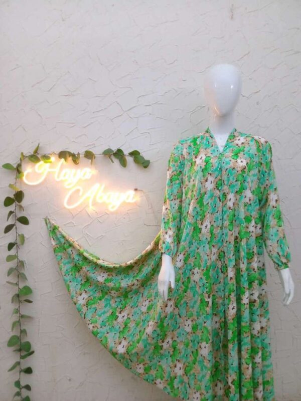 Printed Full Flair Abaya Front Open